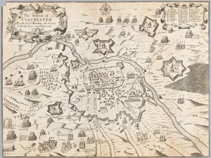 Die Belagerung von Colchester durch Lord Fairfax, wie es mit der Linie und den Außenwerken 1648 war (Gravur)