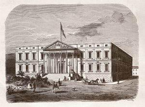 Das spanische Parlament (Congresso de los diputados), Madrid. Gravur 19. Jahrhundert.