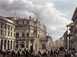 Das Teatro alla Scala in Mailand zu Beginn des 19. Jahrhunderts. Zeitgenössische Gravur. Museo della Scala de Milan von Unknown artist