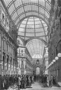 Die Viktor-Emmanuel-Galerie in Mailand 1867 (Galleria Vittorio Emanuele). Gravur von 1867