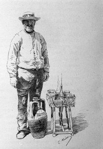 Der acquaiolo: der Wasserträger in Sizilien, er ging von Haus zu Haus, um den Bewohnern Wasser zu verteilen. Stich aus dem 19. Jahrhundert von Unknown artist