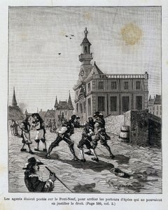 Die Agenten waren auf der Pont Neuf stationiert, um diejenigen aufzuhalten, die ihr Recht nicht nachweisen konnten. von Unknown artist