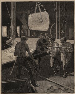 Die Kunst des Glases: Herstellung von Eiscreme. Schritt genannt „der große Fluss“. Gravur von 1885 in „Les arts et metiers illustres“ von Adolphe BITARD von Unknown artist