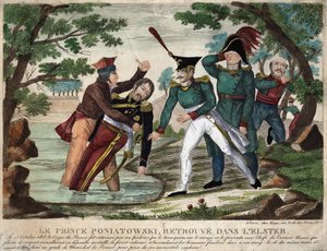 Der Leichnam von Prinz Joseph Antoni Poniatowski in der Eelster am 23. Oktober 1813, zeitgenössische Gravur von Unknown artist