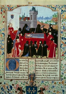 Der Leichnam des verstorbenen Königs Karl VI. (1368-1422) wird weggetragen, hinter der Prozession der neue König Karl VII. (1403-1461) am 22.10.1422 (Miniatur aus dem Manuskript „Chroniken von Karl VII.“) von Unknown artist