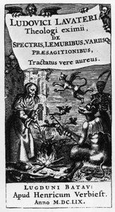 Der Kessel der Hexe - Frontispiz des Buches „De spectris lemuribus et magnis“ von Ludwig Lavater (1527-1586) - 1659