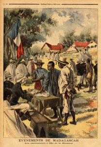Die Spulen auf der Insel Réunion; zum ersten Mal seit ihrer Gründung wurde das Gesetz von 1889, das die Bewohner der Kolonien militärisch den Wehrpflichtigen der Metropole gleichstellt, angewendet, um die Truppen zu verstärken, die kämpfen würden. von Unknown artist
