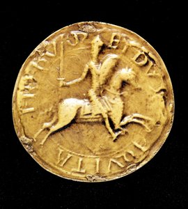 Das Gegensiegel von Ludwig VII. (1120 - 1180) von Frankreich, das ihn zu Pferd darstellt.