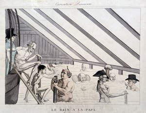 Das Papa-Bad: Karikatur über die Schwimmbäder in Paris