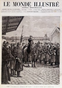 Abreise der Kompanie des 200. Regiments. Gruß an die Flagge im Gare de Lyon. „Die illustrierte Welt“. 23/03/1895. Zeichnung. von Unknown artist