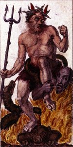 Der Teufel, dargestellt auf einer Tarotkarte von 1840