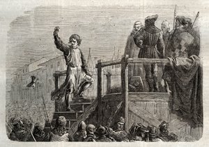 Die Hinrichtung von Conradin, König von Sizilien und Herzog von Schwaben (1252-1268) auf Befehl von Karl von Anjou nach der Schlacht von Tagliacozzo im Jahr 1268