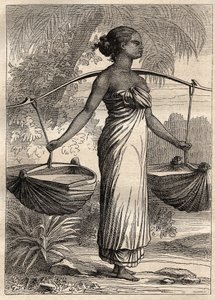 Die Expedition um die Welt (1790-1792) von Kapitän Étienne Marchand (1755-1793): Wasserträger in Timor (Osttimor, Indonesien) - Illustration aus „Die großen Seefahrer des 18. Jahrhunderts“ von Unknown artist