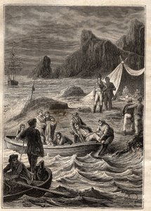 Die Expedition in die südlichen Länder (1800-1803) von Nicolas Baudin (1754-1803): die Skorbutkranken wurden an Land in der Bay of Adventure (Tasmanien, Australien) gebracht - Illustration aus „The Great Mariners of the 18th century“