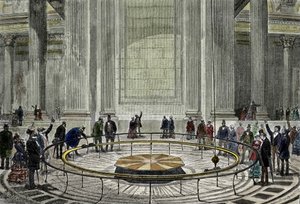 Das berühmte Pendel-Experiment von Leon Foucault im Jahr 1851, das die Rotation der Erde im Pantheon in Paris demonstriert.