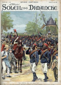 Das Fest am 14. Juli: Kommandant Marchand führt die senegalesischen Reiter an. Gravur in „Le soleil-du-dimanche“, 23. Juli von Unknown artist
