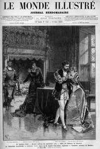 Das letzte Quartett, das zweite Gemälde des vierten Akts, das im Raum des Schlosses von Kimbolt stattfindet. Szene der Oper Henry VIII von Camille Saint-Saens, aufgeführt an der Nationalen Musikakademie am 5. März. von Unknown artist