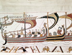 Die Flotte von Wilhelm I. dem Eroberer (1027 - 1087) auf dem Weg nach England - Bayeux-Tapete, bekannt als Stickerei der Königin Mathilde von Unknown artist