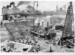 Die Fundamente des Eiffelturms: die Kästen auf der Seine-Seite - in „Illustration“ vom 14.05.1887 von Unknown artist