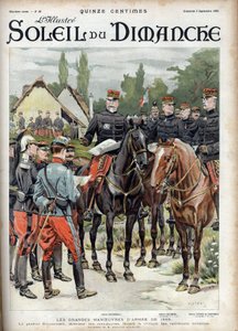 Die großen Manöver der Armee von 1899. General Giovaninelli, Direktor der Manöver, kritisiert militärische Operationen. Gravur in „Le soleil-du-dimanche“, 3. September 1899 von Unknown artist