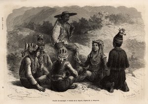Die indigene Bevölkerung von Xieng Hong (Laos), in traditionellen Kostümen, über ihrer Jacke, eine Samtweste mit Besatz, mit einem Rock oder kurzen Hosen, ergänzt durch eine kleine verzierte Kappe. Gravur zur Illustration der Entdeckungsreise in Indochina,