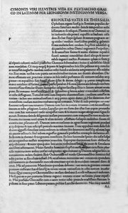 Das Leben berühmter Männer. Seite aus dem Buch von Plutarch di Cheronee, auch „Parallele Leben“ genannt. 1495