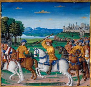 Der Wahnsinn von Karl VI. (1368-1422). Am 5. August 1392 begann er im Wald von Le Mans, Anfälle von wütendem Wahnsinn zu erleben: Er schrie nach Verrat, griff seine eigene Truppe an und tötete vier Menschen. Chroniken von Enguerrand de Monstrelet