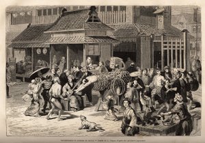 Die Hauptattraktion wird von dem erstaunlichen Springer gemacht, der durch Reifen springen kann, die auf Stangen montiert sind, sich kreuzen und an ihrem Schnittpunkt einen balancierten Krug tragen; oder einen langen Zylinder aus Bambusgeflecht überqueren, von Unknown artist