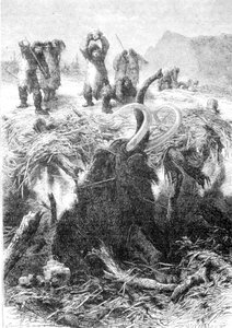 Die Mammutjagd. Gravur aus dem späten 19. Jahrhundert.