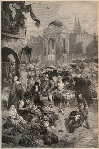 Der Markt und der Brunnen der Unschuldigen, Paris im 18. Jahrhundert - Kupferstich des 19. Jahrhunderts von Unknown artist