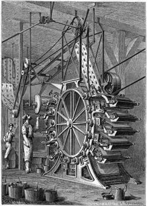 Die neue Tapetendruckmaschine. Gravur im illustrierten Journal „La Jeunesse“.