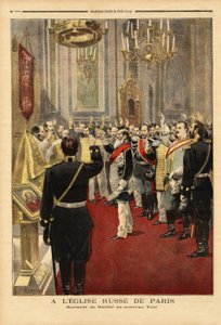 Der Treueeid auf den neuen Zaren Nikolaus II. (1868-1918), in der Kathedrale Saint Alexandre Nevsky, Rue Daru, Paris. Gravur in „Le petit journal“ 18/11/1894. Sammlung Selva von Unknown artist