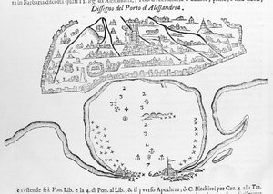 Der Hafen von Alexandria. Zeichnung aus dem 17. Jahrhundert