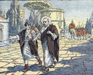 Die Rückkehr des Apostels Petrus nach Rom, Rückkehr aus Asien nach dem Tod von Kaiser Claudius, zu Beginn der Herrschaft von Nero um 54 n. Chr. Illustration aus "Le pe