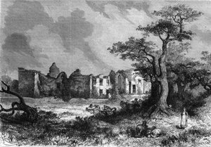 Die Ruinen des Château de la Mailleraye bei Parthenay, Département Deux-Sèvres der Region Poitou-Charentes. Gravur in „Das Illustrierte Universum“