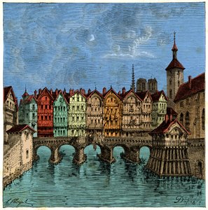 Die kleine Brücke, die später die Pont au Change in Paris im Mittelalter wurde von Unknown artist