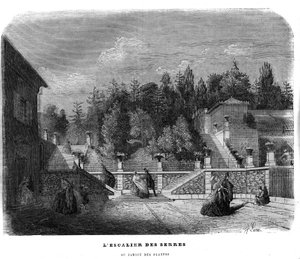 Die Treppe der Gewächshäuser im Jardin des Plantes in Paris im Jahr 1858