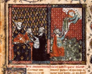 Der Übersetzermönch präsentiert sein Buch König Philipp III. von Frankreich, genannt der Kühne (1270-1285). Miniatur aus Die christliche Lehre, von St. Augustinus (?) von Unknown artist