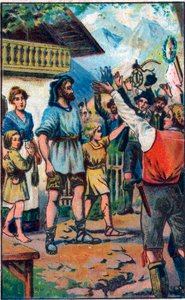 Der Tribut der Konföderierten an Wilhelm Tell (legendärer Held der Schweizer Unabhängigkeit). Chromolithographie aus dem späten 19. Jahrhundert. von Unknown artist