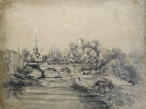 Zug überquert Brücke von Unknown artist