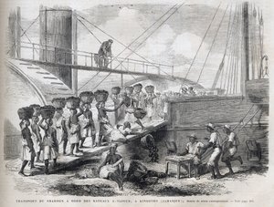 Kohletransport an Bord von Dampfschiffen in Kingston (Jamaika) - Kohlebeladung in Kingston - Jamaika - 1866 Gravur aus „Das illustrierte Universum“ 1866
