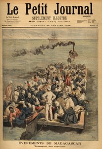 Transport von verletzten Rückkehrern aus Madagaskar. Gravur in „Le petit journal“ 26/01/1896. Selva Sammlung.