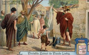 Reisender Buchhändler im antiken Griechenland. Chromolithographie, Liebig-Bild. von Unknown artist