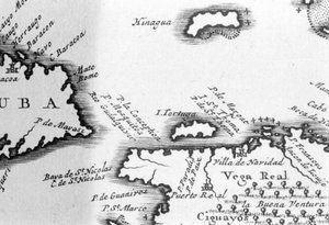 Turtle Island und Santo Domingo aus einer Karte des 17. Jahrhunderts von Pierre Vandier