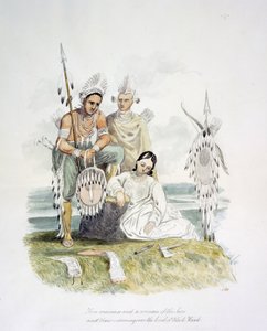 Zwei Krieger und eine Frau der Sacs und Foxes trauern über das Grab von Black Hawk von Unknown artist