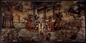 Typus religionis Eine Allegorie der religiösen Orden, das Schiff des Glaubens wird von religiösen Orden regiert, angeführt von Jesuiten. Die Gründer der verschiedenen Orden sind dargestellt: Ignatius von Loyola, Gründer der Gesellschaft Jesu, Franz von Ass von Unknown artist