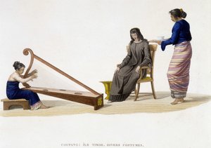 Verschiedene Kostüme von Frauen von der Insel Timor (Coupang)