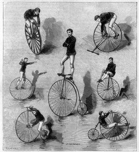 Velocipedische Übungen von Amerikaner Dan Canary. Gravur in „La Nature: revue des sciences et de leurs Anwendungen in den Künsten und der Industrie“ vom 21. Juli 1888.