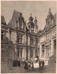 Ansicht des Innenhofs des Hotel Escoville in Caen im Jahr 1860, Frankreich
