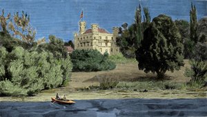 Ansicht von Schloss Berg und dem Starnberger See, wo der Leichnam von Ludwig II. von Bayern gefunden wurde. von Unknown artist